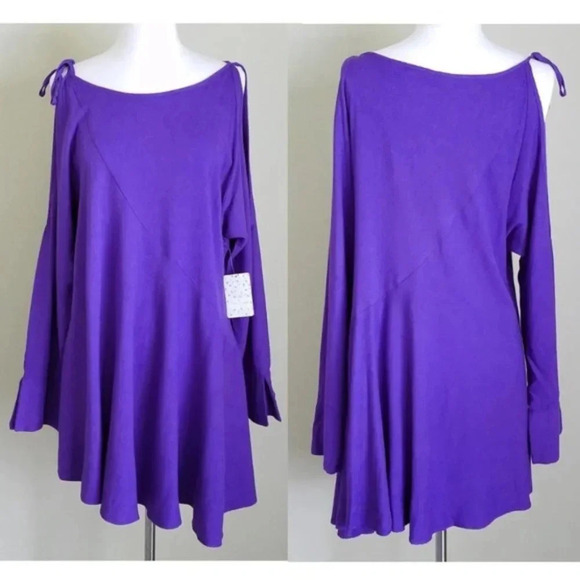NWT Free People Cold-Shoulder Purple Long-Sleeve Tunic Top / Swing Dress - Picture 5 of 6